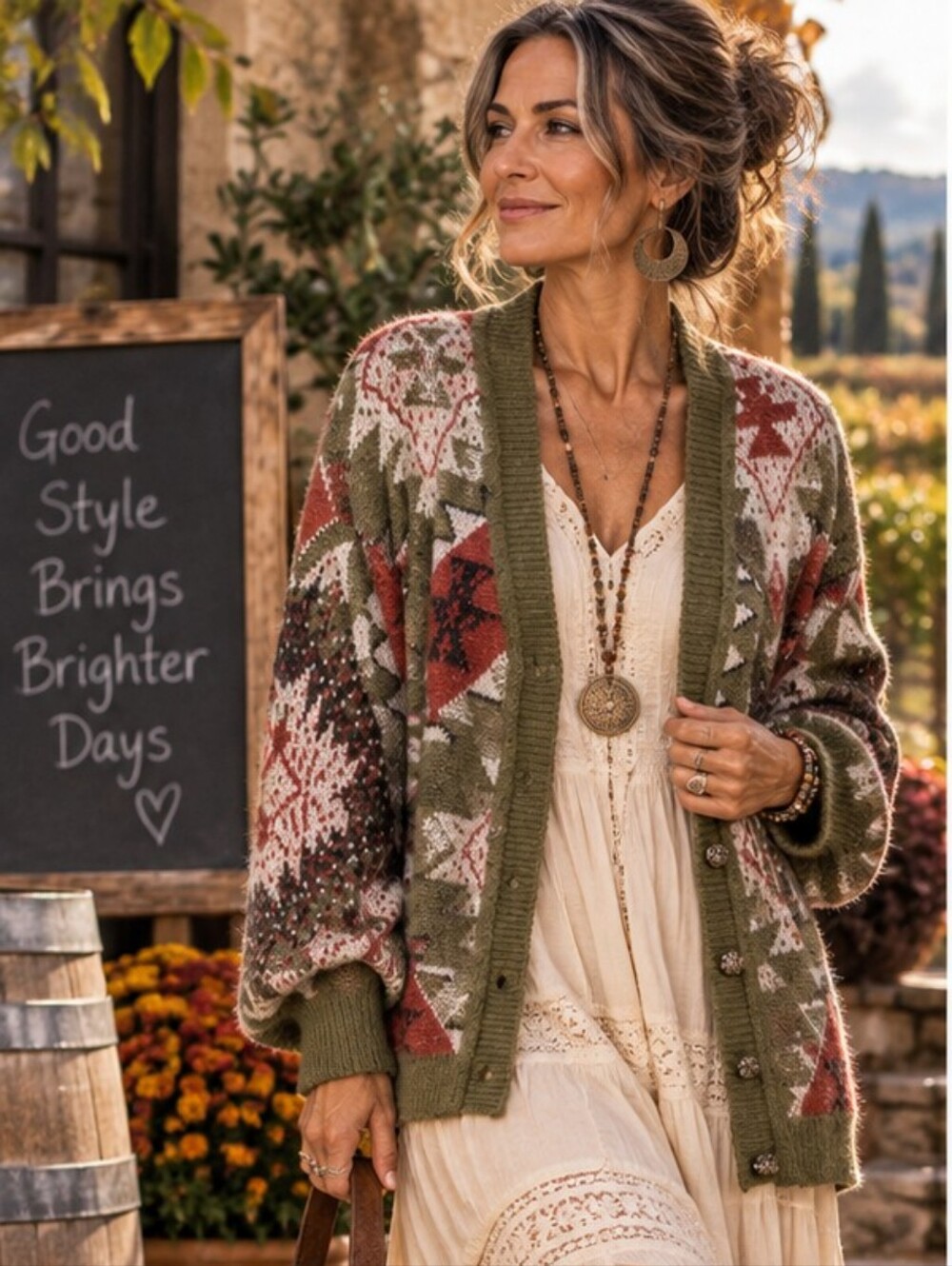 112 POL The Cinderpetal (2) Multicolor Geometric Cardigan In Olive Multi